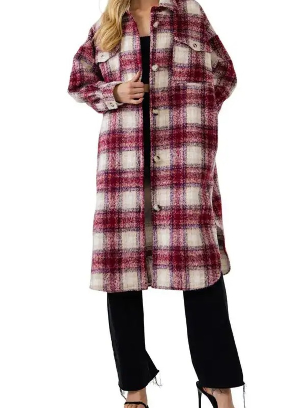 English Factory Oversized Plaid Long Shacket Jacket Coat Size L